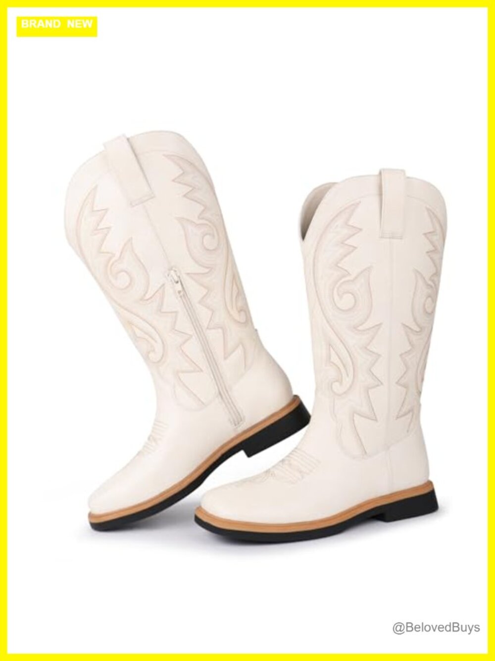Western Cowboy Boots Square Toe Embroidered Mid Calf Low Heel